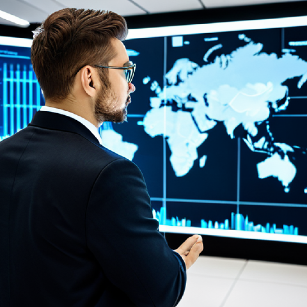 A professional cybersecurity expert, fully clothed in a modest business suit, standing in a sleek, modern data center. They are intently observing large screen displays with interactive data visualizations and complex network diagrams, representing advanced threat intelligence and cloud security operations. The environment is clean and brightly lit, emphasizing technology and innovation. Safe for work, appropriate content, fully clothed, professional, perfect anatomy, correct proportions, natural pose, well-formed hands, proper finger count, natural body proportions, high quality.