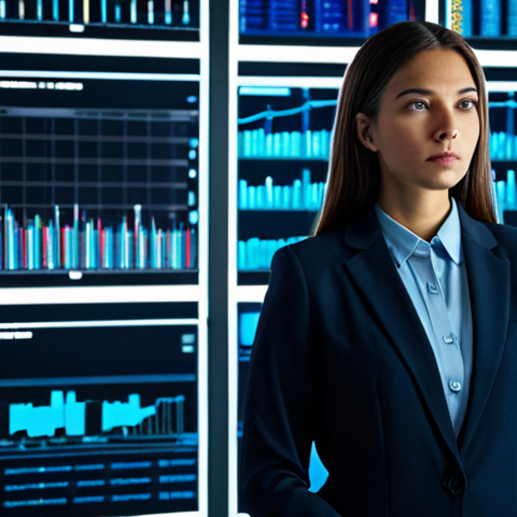 A professional cybersecurity expert, dressed in a modest business suit, stands contemplatively in a sleek, modern security operations center (SOC). The background features subtly illuminated server racks and multiple large monitors displaying abstract data visualizations. The expert has perfect anatomy, correct proportions, and a natural pose with well-formed hands and proper finger count. The image emphasizes professional dress, safe for work, appropriate content, fully clothed, and professional photography, high quality, natural body proportions.