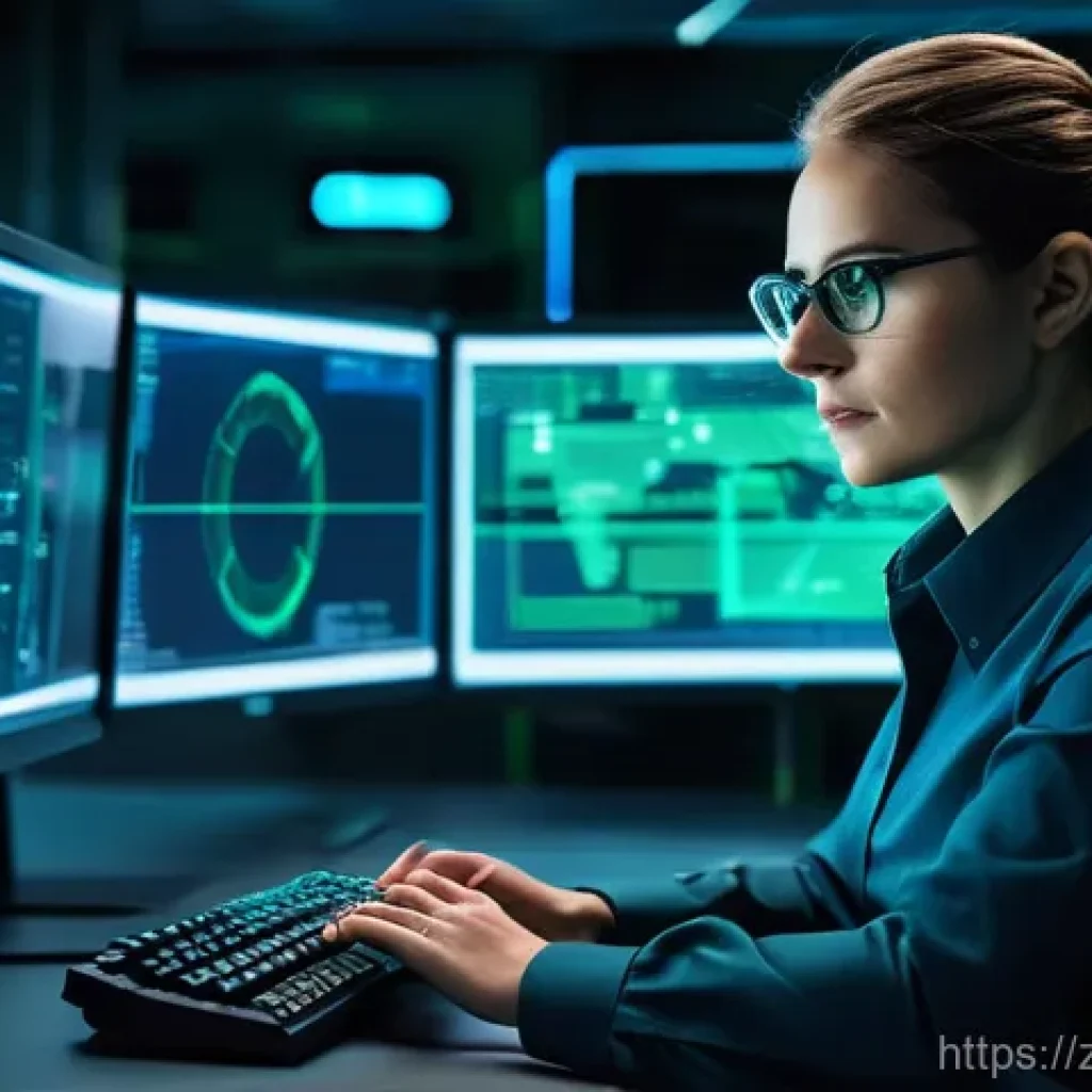보안관제센터의 비상 대응 절차 - **Prompt 1: The Alerting Guardian**
"A highly focused female SOC analyst, aged 30s, wearing a sm...